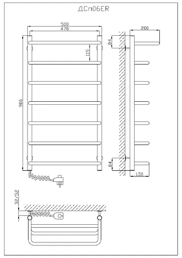Електрична рушникосушарка Kosser Скоба з полицею 900x530/7 EL рег. ДСп06ЕL, Хром, Ліве - фото 5