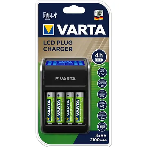 Зарядное устройство для аккумуляторов Varta LCD PLUG CHARGER +4*AA 2100 mAh (57687101441) - фото 4