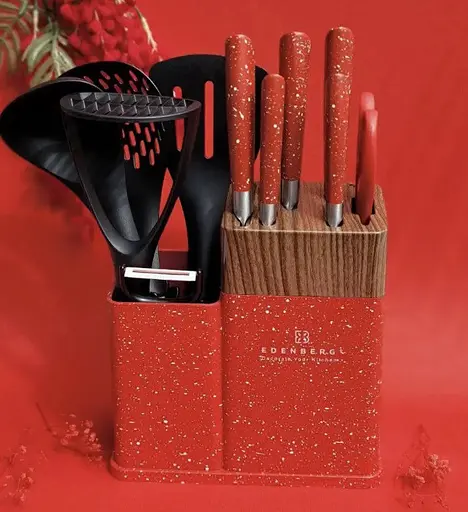 Набір кухонних ножів Edenberg EB-11098 на стійці 12 предметів Червоний - фото 2