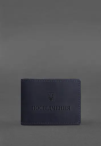 Универсальная кожаная обложка для удостоверения темно-синяя Crazy Horse - фото 2