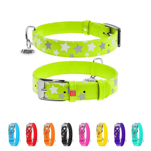 Нашийник для собак шкіряний Waudog Glamour з QR-паспортом візерунок "Зірочка" світлонакопичувальний/світловідбивний L Ш 25 мм, - фото 2