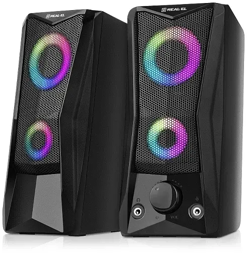 Колонки 2.0 Real-El S-107 Black, 2 x 3 Вт, USB, mini - jack 3.5 мм, RGB - подсветка (EL121100017) - фото 2