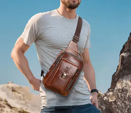 Кожаный мужской рюкзак слинг с ручкой BULL 26х18х8 см sum0028268 - фото 2