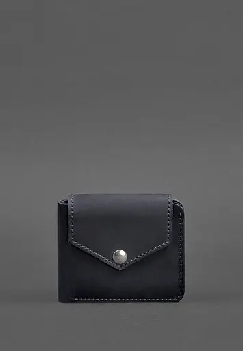 Кожаное портмоне 4.2 на кнопке синее Crazy Horse - фото 2