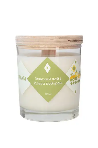 Свеча Зеленый чай и долгое путешествие 250 мл 30 ч Стандартные Соевый воск - фото 1