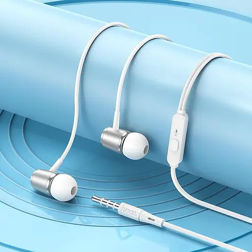 Провідні вакуумні навушники Hoco M108 Spring metal universal earphones with mic, 3.5mm, 1.2m, silver - фото 5