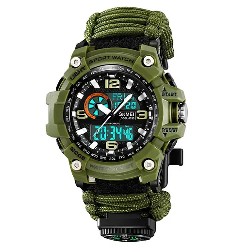 Годинник чоловічий спортивний наручний Skmei 1283 з паракордовим ремінцем (Зелений) - фото 2