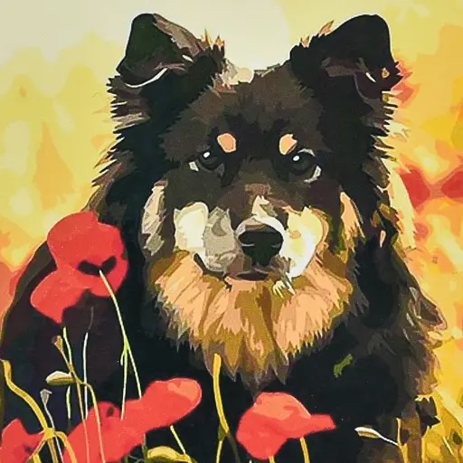 Алмазна мозаїка Песик у маковому полі Strateg HEE13812 30х30 см - фото 1