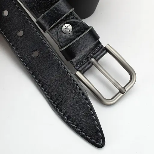 Ремінь чоловічий шкіряний чорний JK-4018 (120 см) під джинси - фото 3