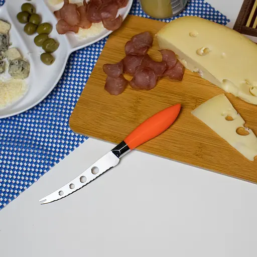 Нож для сыра с пластиковой ручкой L 21.5 см лезвие 11 см, Kitchen Master Оранжевый 86150 - фото 2