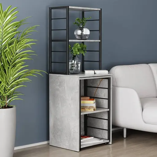 Стол-тумба трансформер Смарт 3/1 с этажеркой Ferrum-decor 1430x1450x500 Черный металл ДСП Бетон 16 мм (FRD-105115) - фото 5