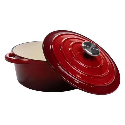 Каструля чавунна 2.5 л емальована з кришкою посуд для тушкування запікання томонія кухонна Червоний Premium Cookware HP-1-14-RED