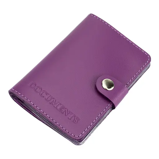 Обложка на документы кожаная на кнопке HC0035 фуксия - фото 2