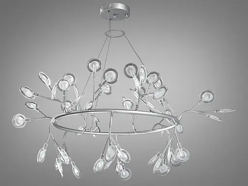 Велика люстра в залу на тросах підвісах "Світлячок", 54 лампи, хром - фото 1