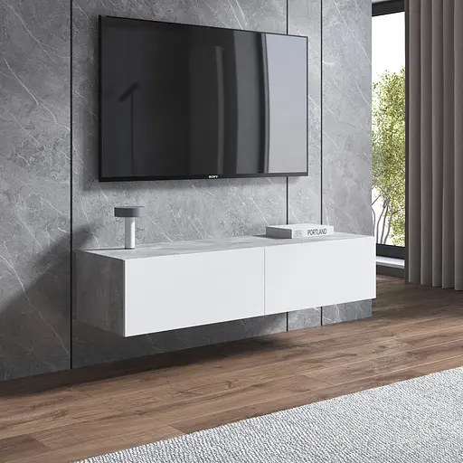 Тумба під телевізор Vays, навісна тумбочка M-18 Бетон-Білий