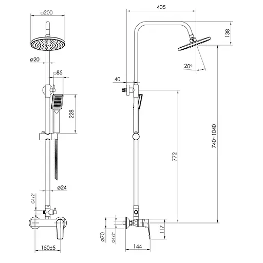 Душова система Imprese Vite t03007401AA, Хром - фото 2