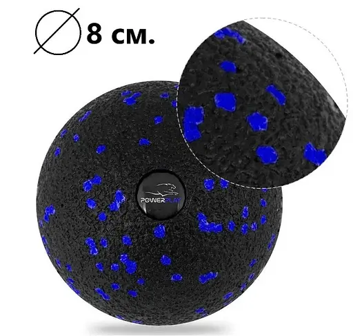 Набір для масажу та йоги PowerPlay PP_4091 EPP (2 м'ячики + валик масажер 15*5,3 см.) Blue + гумка 7,5 кг (PP_4091_Blue) - фото 5