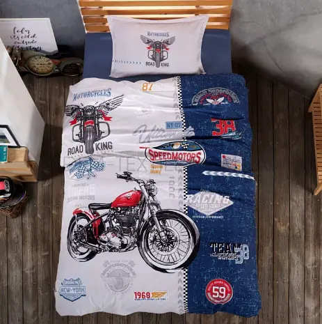 Комплект постельного белья с летним одеялом Laura Grand 100% котон - полуторный набор с наволочкой мотоцикл - фото 1