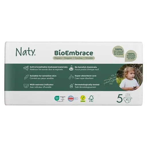 Одноразові дитячі підгузки BioEmbrace розмір 5, 11-25 кг 40 шт. в уп NATY