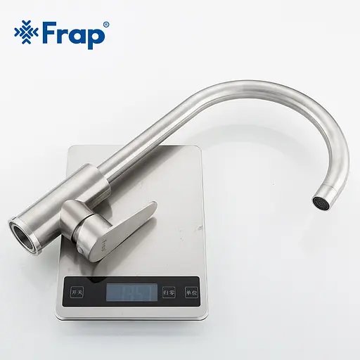 F4048 (H48) Змішувач для кухні одноважільний гусак вухо корпус з нержавіючої сталі гайка Ø35 Frap 1/10 Хром матовый - фото 4