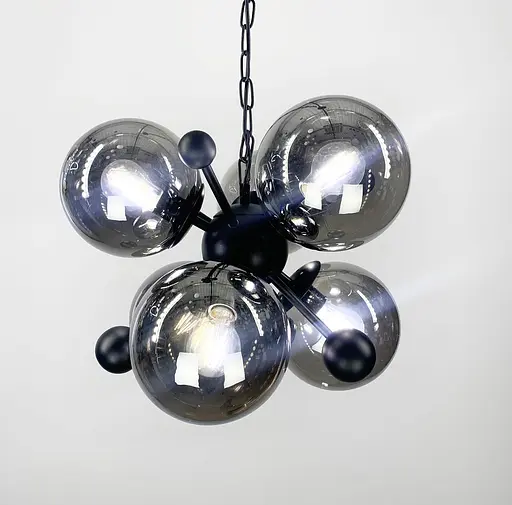 Підвісна люстра у чорному каркасі з графітовими плафонами Line.F 0666/6 BK+GR - фото 2