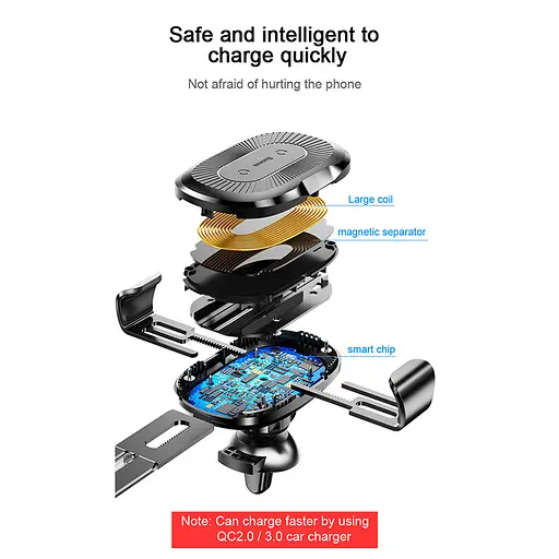 Автотримач з БЗП Baseus Gravity Wireless Air Vent (WXYL) Чорний - фото 3