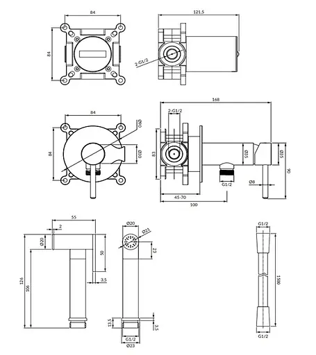 Набор гигиенического душа скрытого монтажа Omnires Y copper SYSYBI2CP, Золотой - фото 2