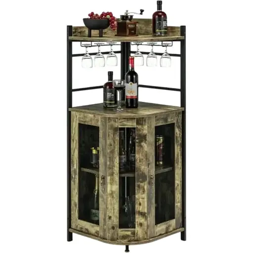 Стеллаж Costway Marvo барный с держателем бокалов в стиле Loft бежевый