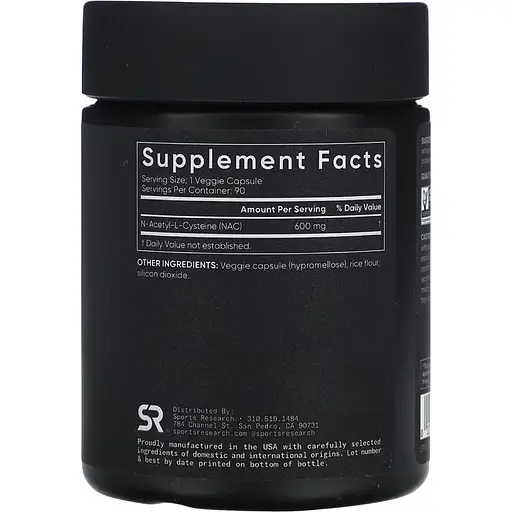 Амінокислота Sport Research NAC N-Acetyl Cysteine 600 мг 90 капсул - фото 2