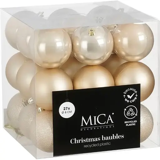 Набір ялинкових куль Mica Decorations кремові 8 см 27 шт. (1170770)