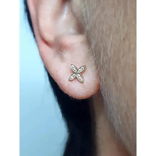 Золотые серьги-пуссеты Ameris Клевер с фианитами. 210100 - фото 2