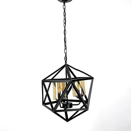 Люстра Лофт у чорному корпусі форми багатогранник із янтарними плафонами | Арт. 045/3 BK+AM | Line F - фото 1