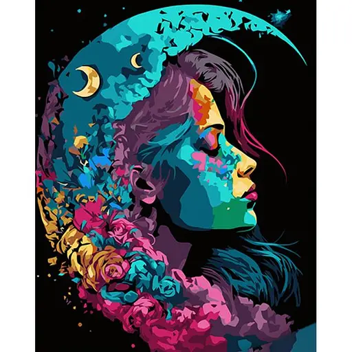 Набір для розпису по номерах Місячна дівчина, Strateg, на чорному фоні, 40x50 см, AH1011