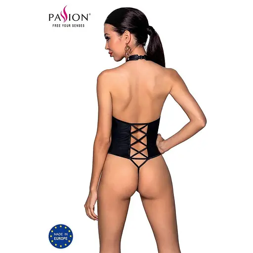 Боди из эко-кожи с имитацией шнуровки и открытым доступом Passion Nancy Body black L/XL - фото 2