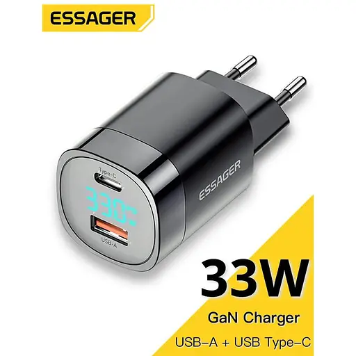 Зарядное устройство Essager GaN III PD USB-C USB-A с дисплеем 33W - фото 2