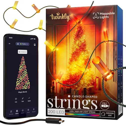 Twinkly Гірлянда Smart LED Twinkly Strings Candle RGB 200 IP20 12м USB-C кабель зелений без БЖ - фото 1