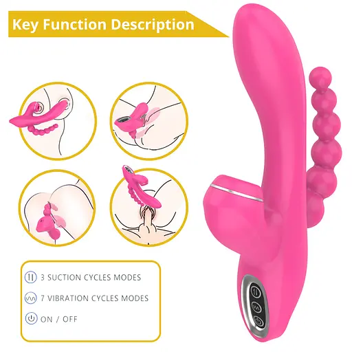 Вібратор Erospace Sweet Play Sucking Vibrator With Anal Beads A3 20.8 см рожевий - фото 7