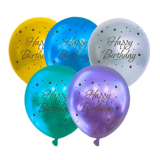 Шарик воздушный латексный с принтом 30 см (25) металлик Happy Birthday, IDEA7-PB-52