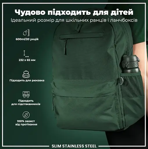 Пляшка для води ION8 металева 600 мл Stainless Steel Dark Green (I8SS600DGRE) - фото 5