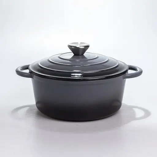 Кастрюля чугунная 2.5 л эмалированная с крышкой посуда для тушения запекания кухонная томония Серый Premium Cookware HP-1-14-GREY - фото 2