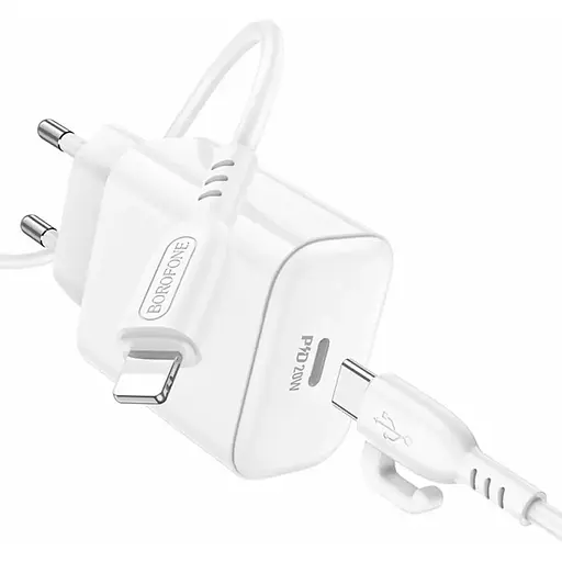 МЗП Borofone BA81A PD20W (1USB-C) + кабель Type-C to Lightning White - фото 5