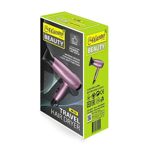 Потужний якісний фен Maestro 216 для сушіння укладання волосся дорожній маленький фен - фото 7