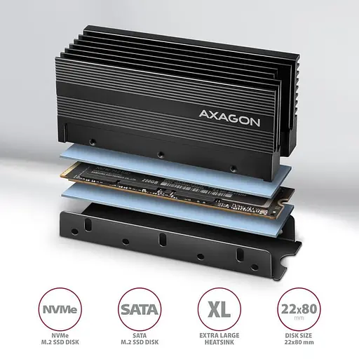 Радиатор з пасивним охолодженням для накопичувачив AXAGON CLR-M2XL heatsink for M.2 SSD - фото 3