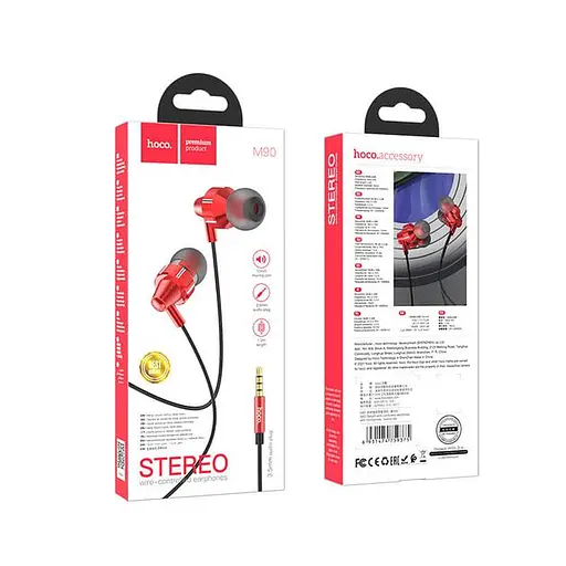 Провідні вакуумні навушники Hoco M90 Delight wired digital earphone with microphone, 3.5mm, 1.2m, red - фото 3