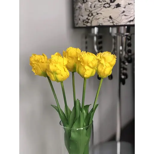 Тюльпани штучні Hvoya Real Touch латексні махрові 5 шт. жовті - фото 5