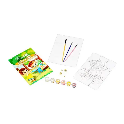 Деревянный пазл-раскраска А5 "Собачка" PuzzleOK Puz-22940 кисточка, краски, клейкая пленка - фото 3