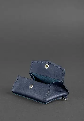 Кожаная монетница с клапаном 1.0 темно-синяя - фото 4