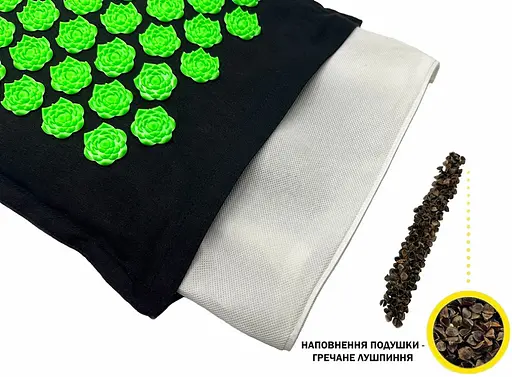 Массажный коврик EasyFit AcuRelax с иглами (аппликатор Кузнецова) черно-зеленый (EF-2710-BG) - фото 5