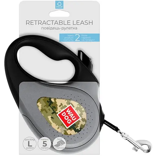 Повідець-рулетка для собак Waudog R-leash, малюнок "Мілітарі", L, до 50 кг, 5 м, світловідбиваюча стрічка - фото 3