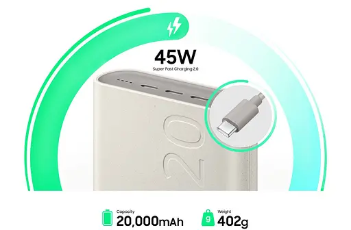 Акумулятор зовнішній SAMSUNG Battery Pack 20000 mAh 45 W (EB-P4520XUEGEU) бежевий - фото 7